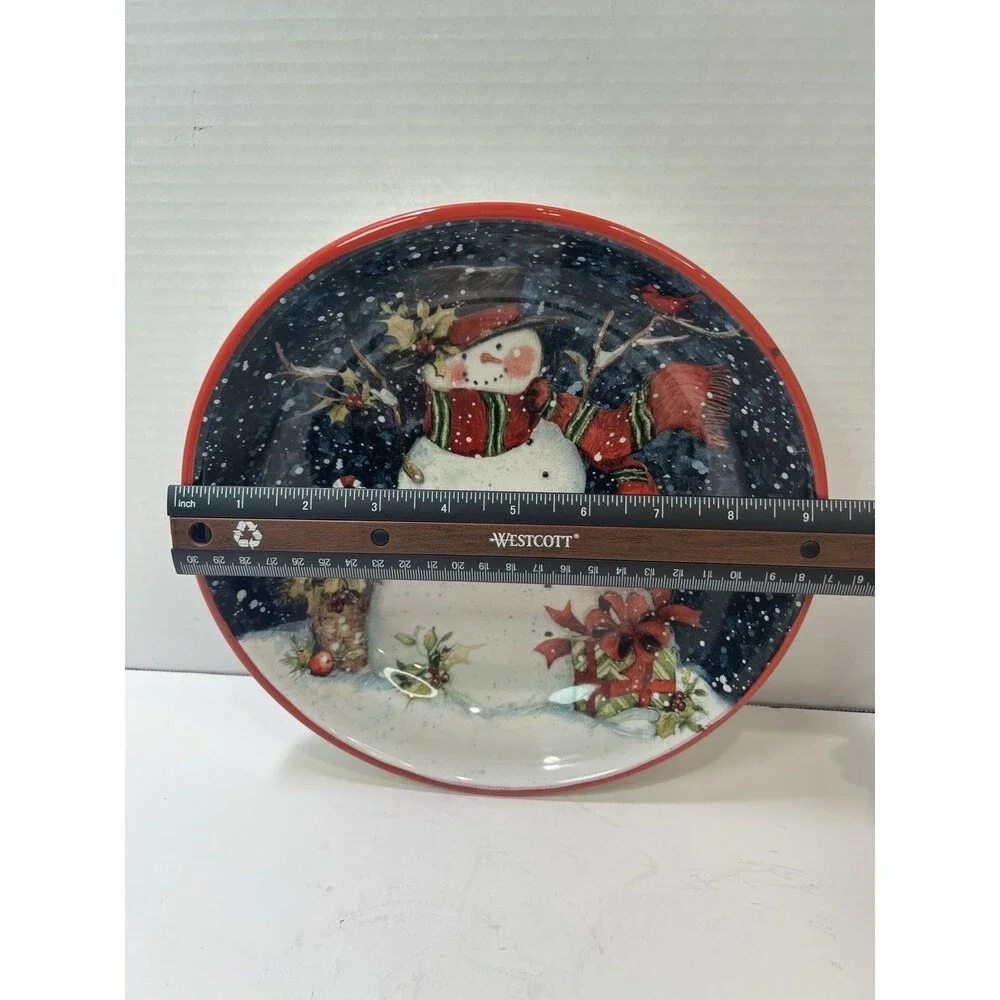 Certified Intl Susan Winget Xmas Blue Background Snowman 9” Pasta Serving Bowl